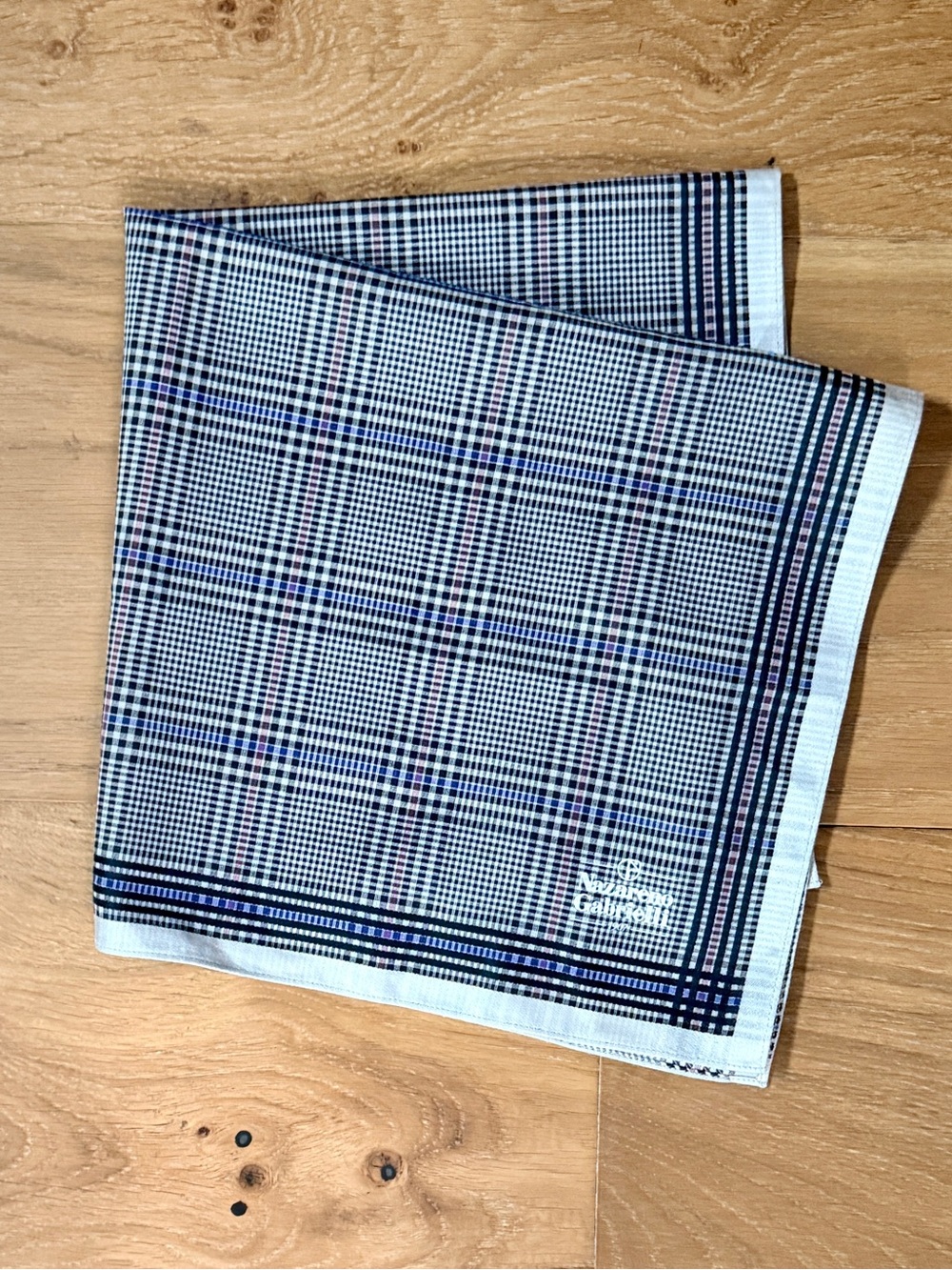VTG Nazareno Gabrielli Italian Glen Plaid Pocket Square Scarf Hanky Cotton Silk